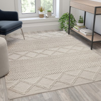 Flash Furniture CI-20-9450A-57-CR-GG 5' x 7' Ivory & White Geometric Design Handwoven Area Rug - Wool/Polyester/Cotton Blend